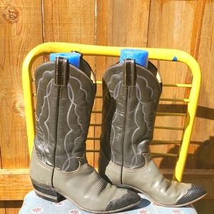 Vintage Tony Lama Black Label 2 tone Gray Black Western Cowboy Boots sz 6.5